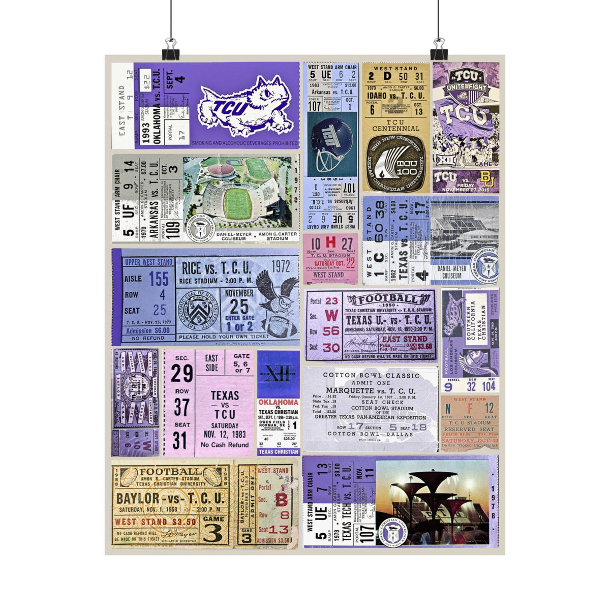 TCU Horned Frogs | Vintage Sports Ticket Art Print | Retro College Team Wall Decor | TCU Football Fan Gift | Matte Vertical Poster