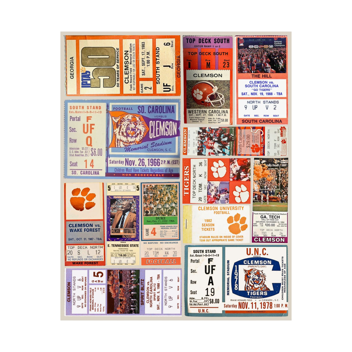 Clemson Tigers | Vintage Sports Ticket Art Print | Retro College Team Wall Decor | Clemson Football Fan Gift | Matte Vertical Posters