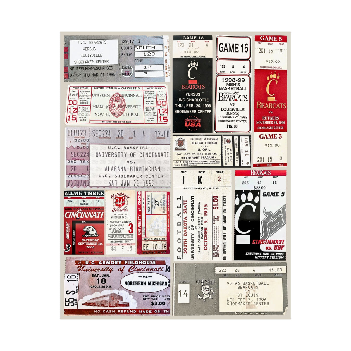 Cincinnati Bearcats | Vintage Sports Ticket Art Print | Retro College Team Wall Decor | UC Football Fan Gift | Matte Vertical Posters
