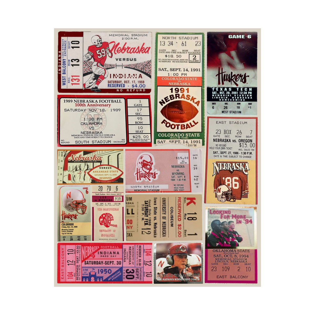 Nebraska Cornhuskers | Vintage Sports Ticket Art Print | Retro College Team Wall Decor | Nebraska Football Fan Gift | Matte Vertical Posters