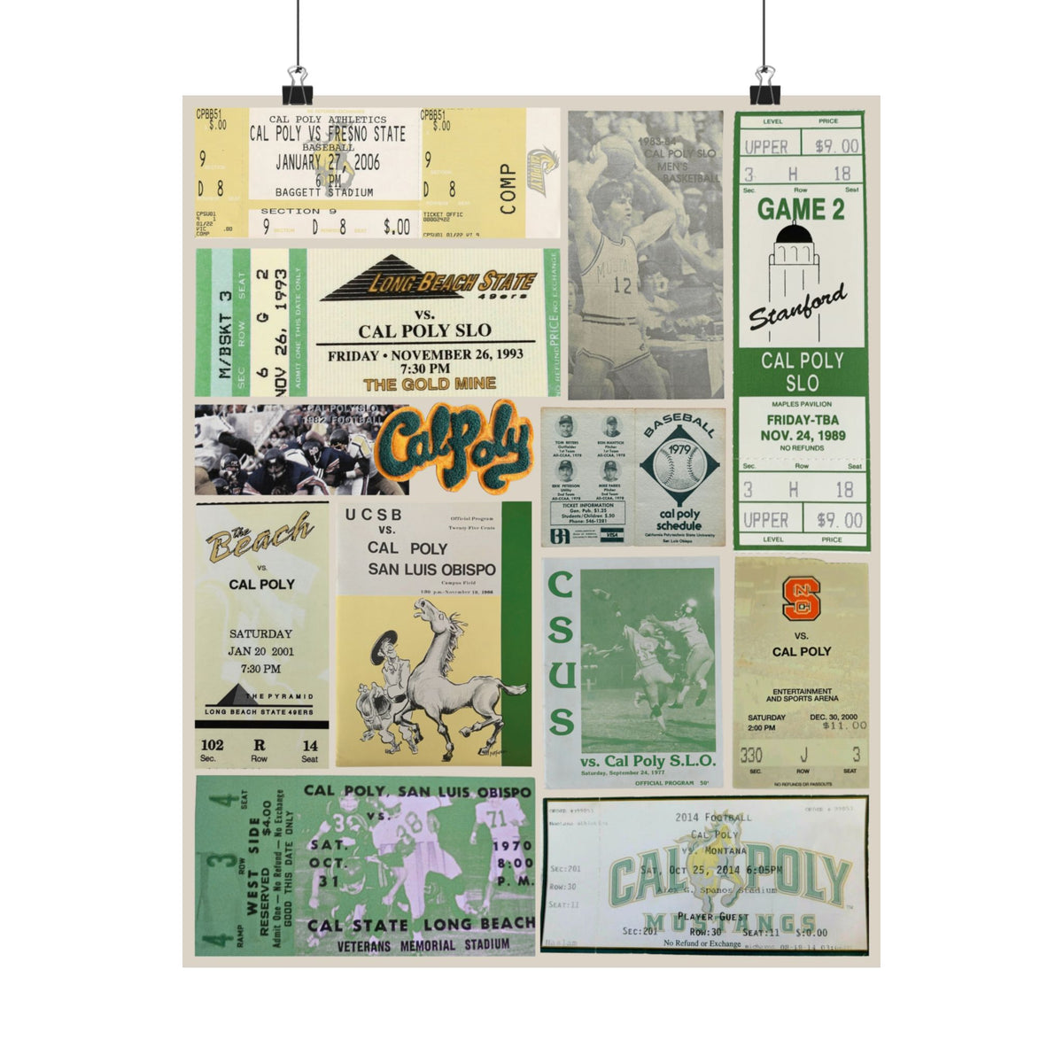Cal Poly Mustangs | Vintage Sports Ticket Art Print | Retro College Team Wall Decor | CP SLO Football Fan Gift | Matte Vertical Posters