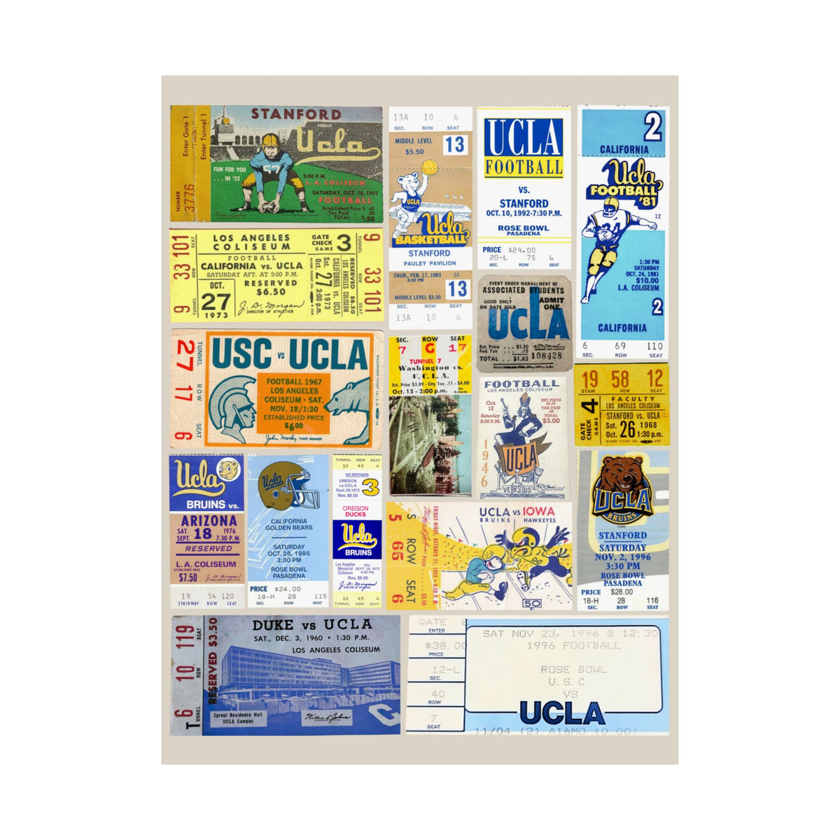 UCLA Bruins | Vintage Sports Ticket Art Print | Retro College Team Wall Decor | UCLA Fan Gift | Matte Vertical Posters