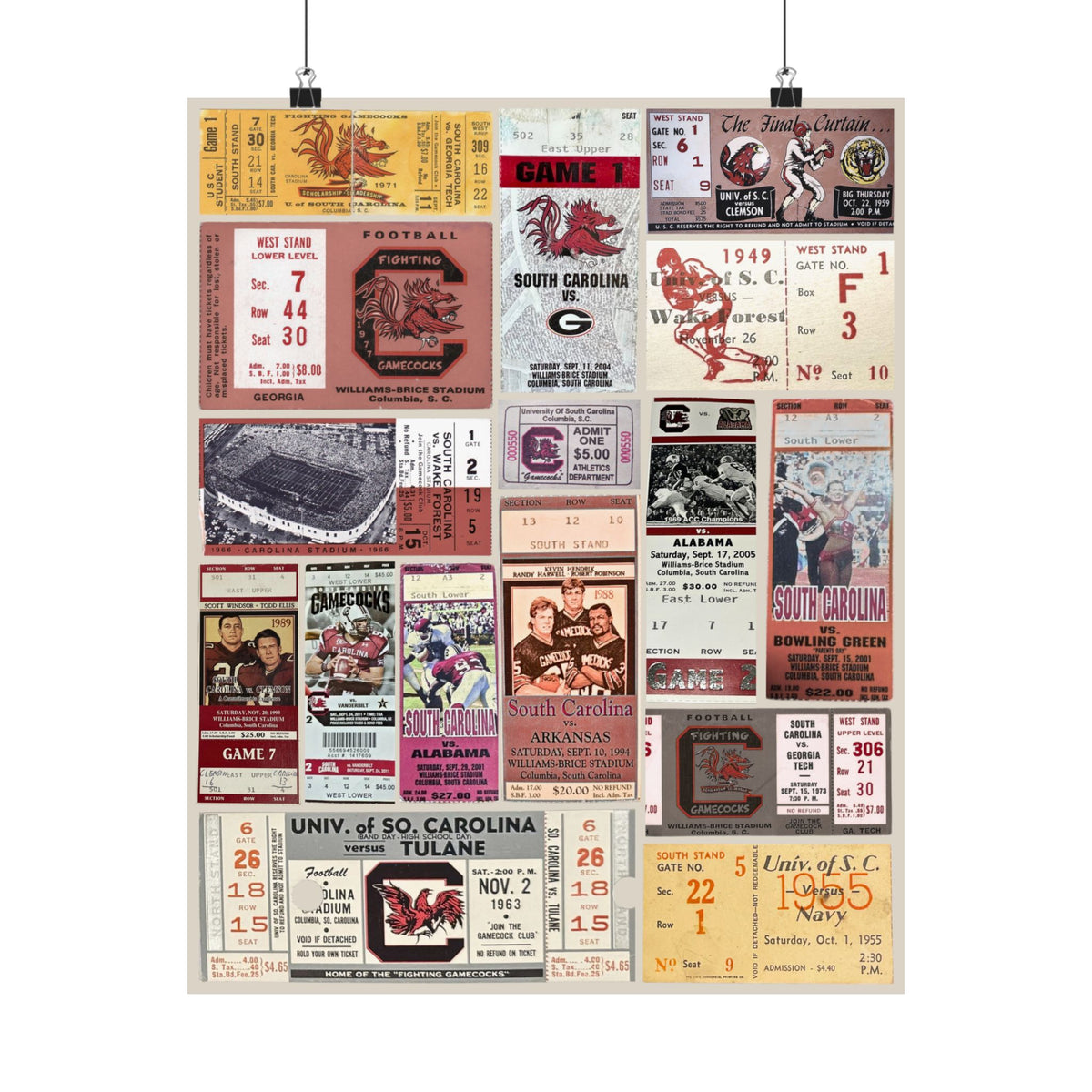 South Carolina Gamecocks | Vintage Sports Ticket Art Print | Retro College Team Wall Decor | USC Football Fan Gift | Matte Vertical Posters