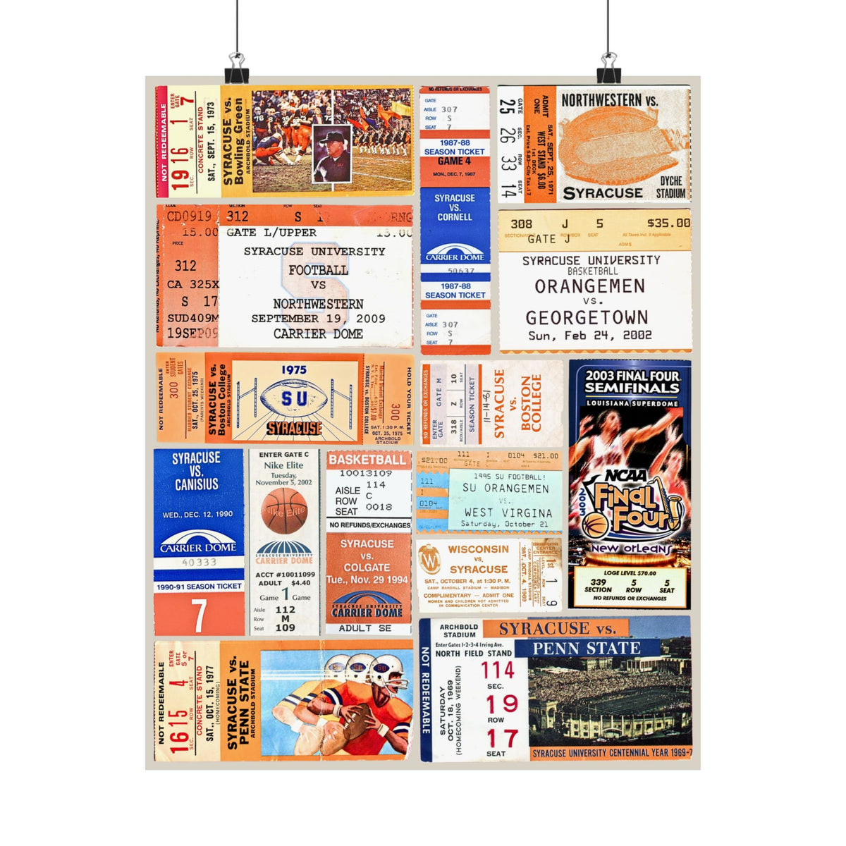 Syracuse Orange | Vintage Sports Ticket Art Print | Retro College Team Wall Decor | SU Football/Basketball Fan Gift | Matte Vertical Posters