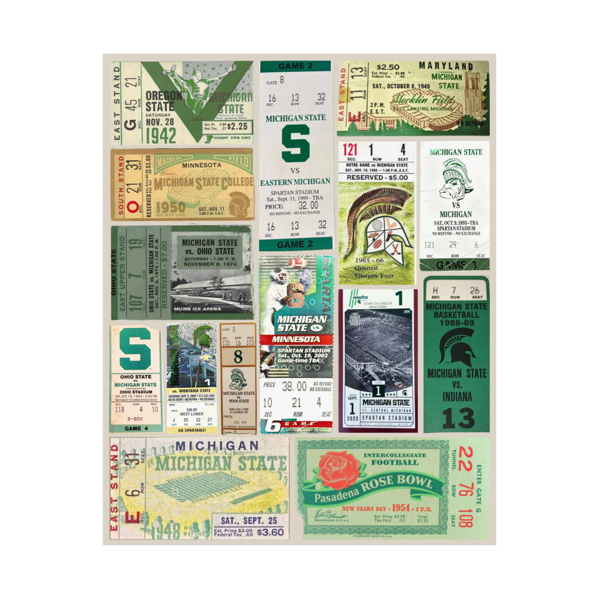 Michigan State Spartans | Vintage Sports Ticket Art Print | Retro College Team Wall Decor | MSU Football Fan Gift | Matte Vertical Posters