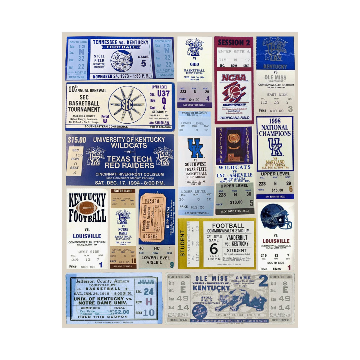 Kentucky Wildcats | Vintage Sports Ticket Art Print | Retro College Team Wall Decor | UK Basketball Fan Gift | Matte Vertical Posters