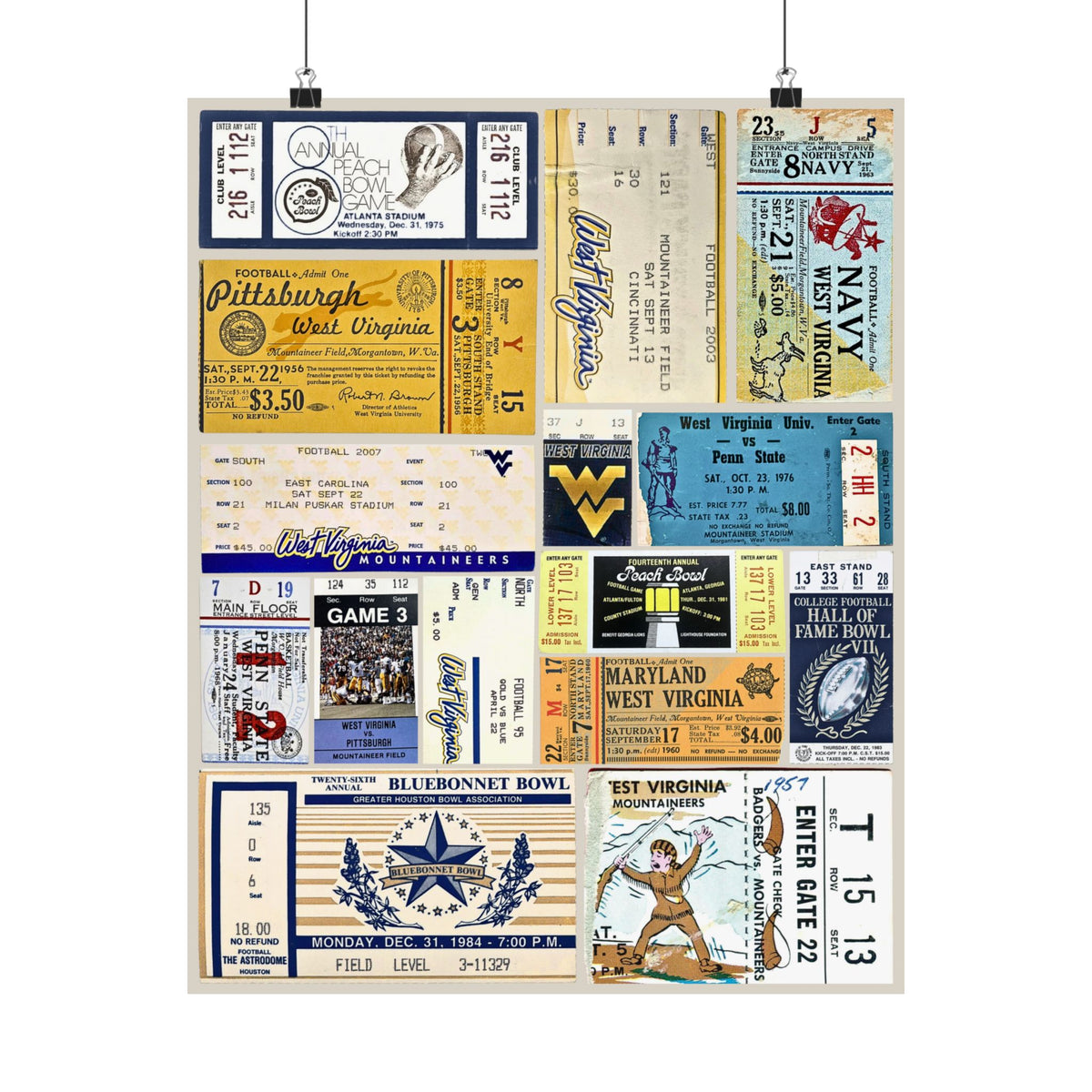 West Virginia Mountaineers | Vintage Sports Ticket Art Print | Retro College Team Wall Decor | WVU Football Fan Gift | Matte Vertical Poster