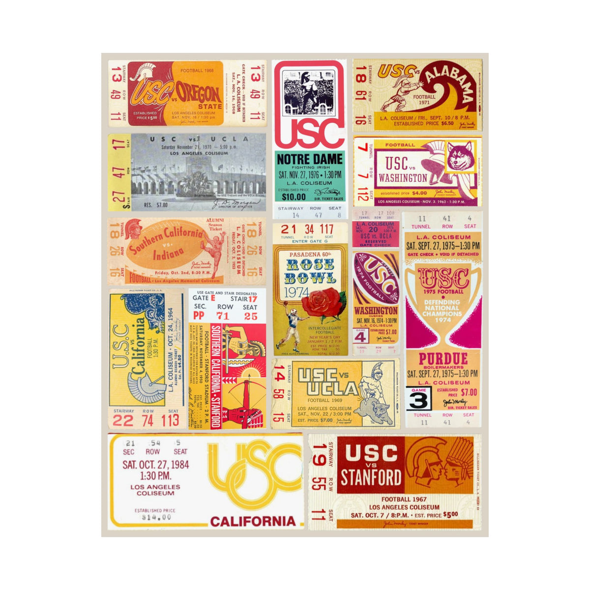 USC Trojans | Vintage Sports Ticket Art Print | Retro College Team Wall Decor | U of Southern California Fan Gift | Matte Vertical Posters