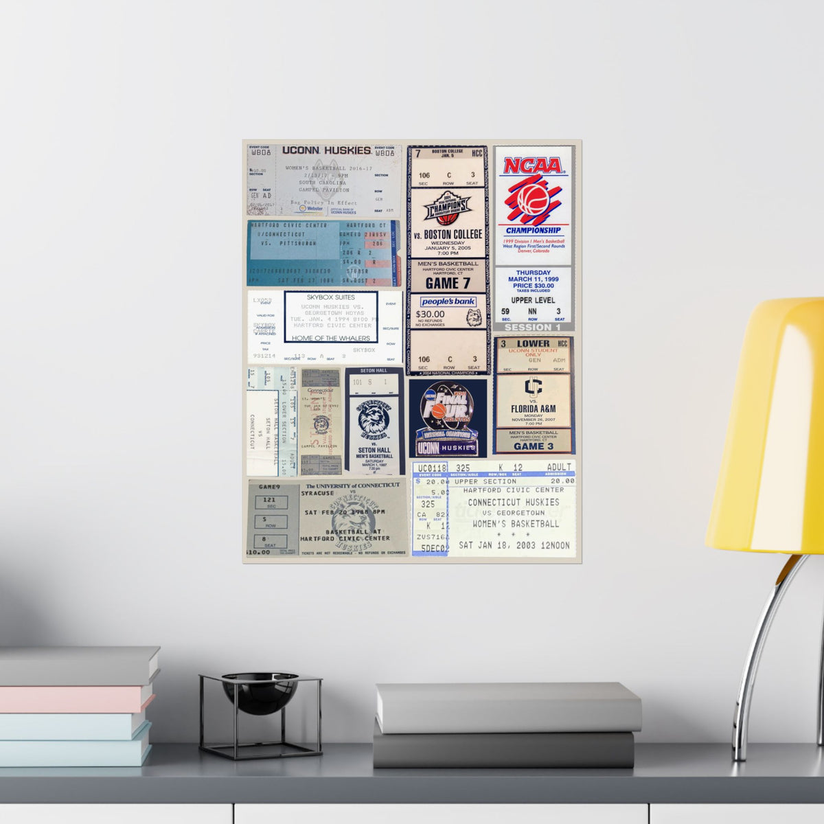 UConn Huskies | Vintage Sports Ticket Art Print | Retro College Team Wall Decor | UConn Basketball Fan Gift | Matte Vertical Posters