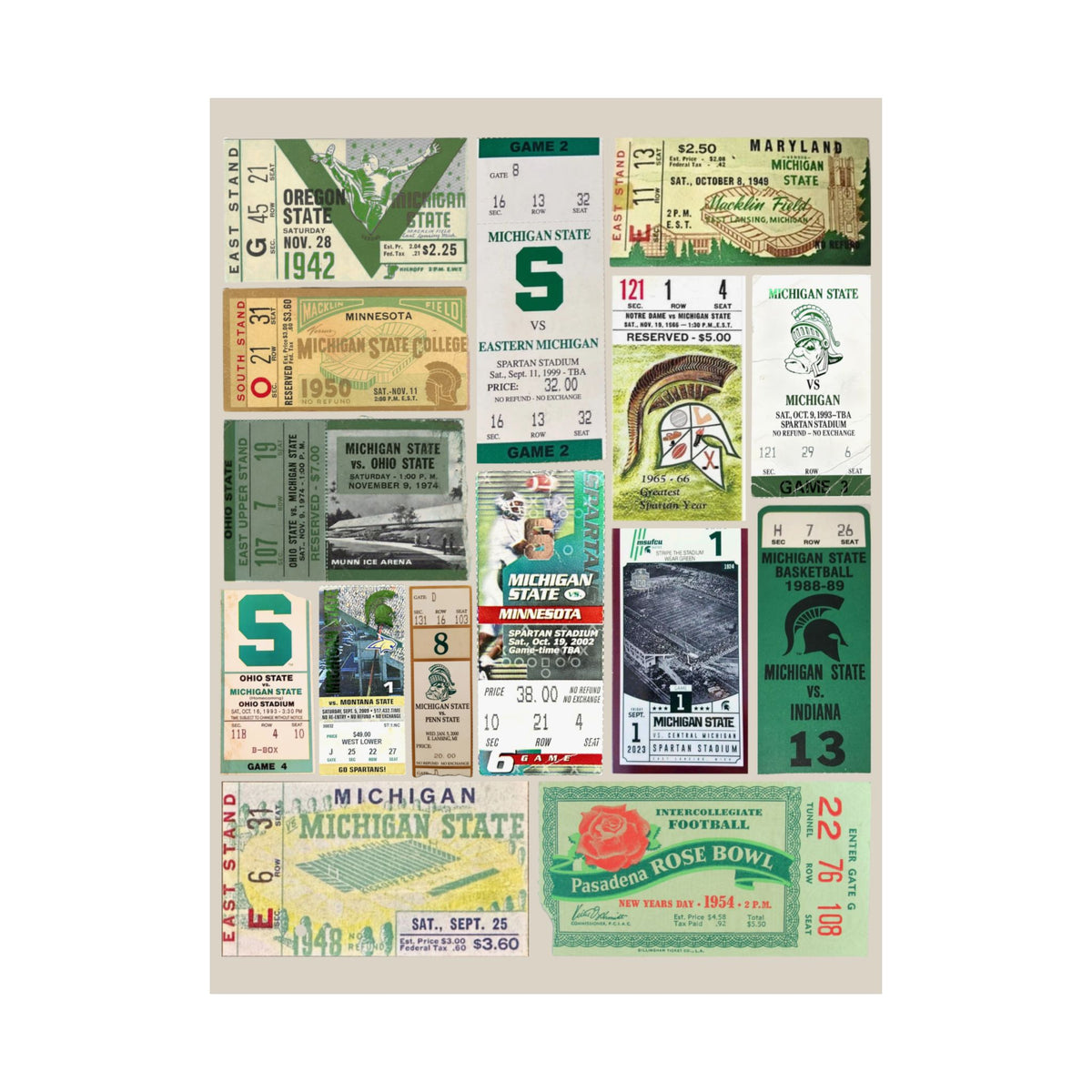 Michigan State Spartans | Vintage Sports Ticket Art Print | Retro College Team Wall Decor | MSU Football Fan Gift | Matte Vertical Posters