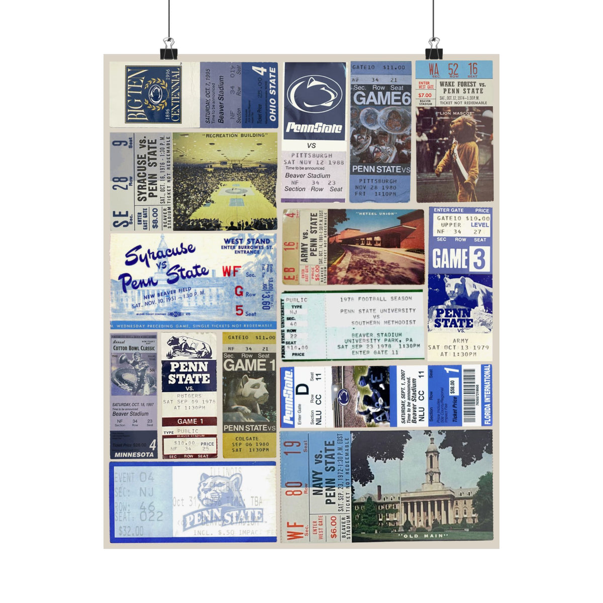 Penn State Nittany Lions | Vintage Sports Ticket Art Print | Retro College Team Wall Decor | PSU Football Fan Gift | Matte Vertical Posters