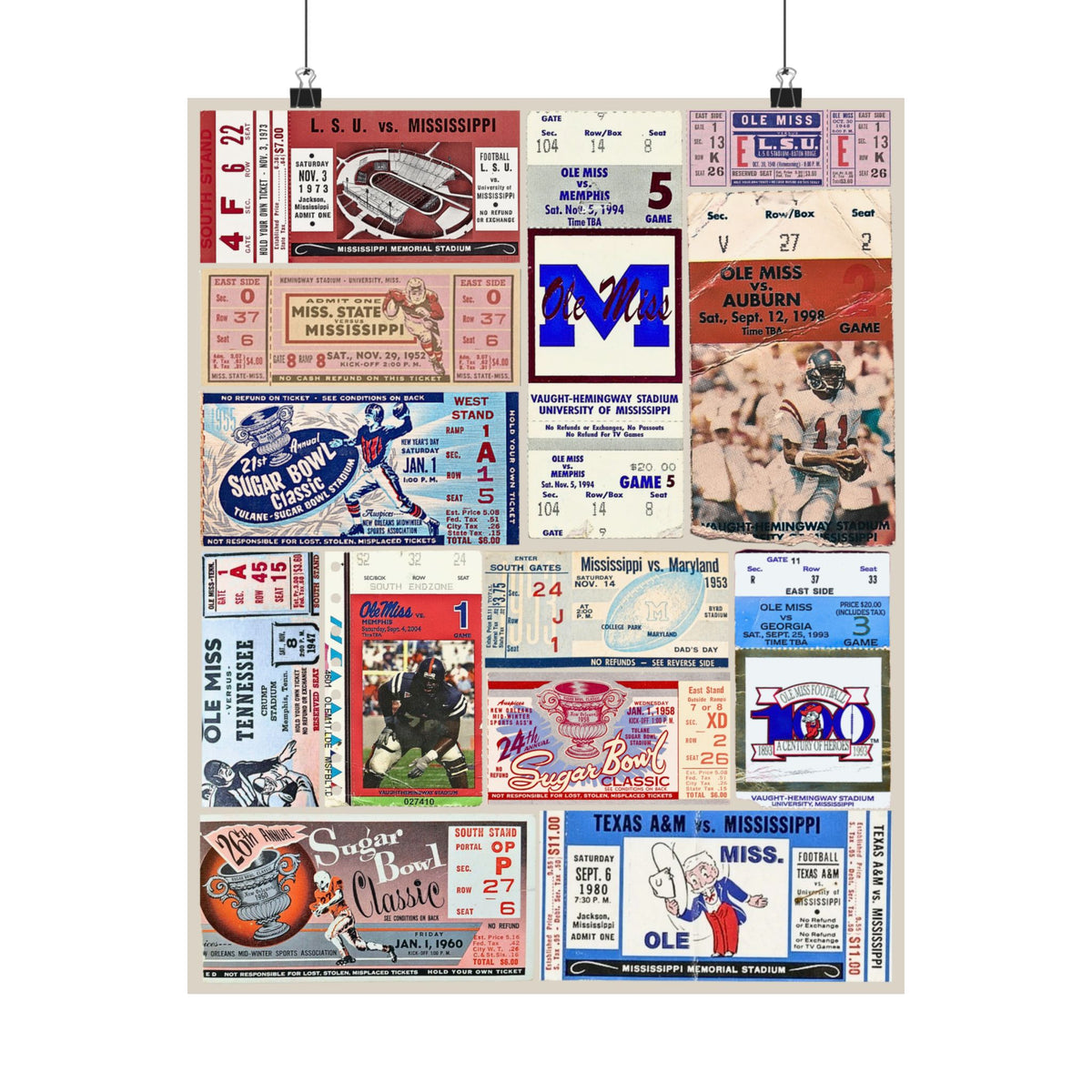 Ole Miss Rebels | Vintage Sports Ticket Art Print | Retro College Team Wall Decor | Ole Miss Football Fan Gift | Matte Vertical Posters