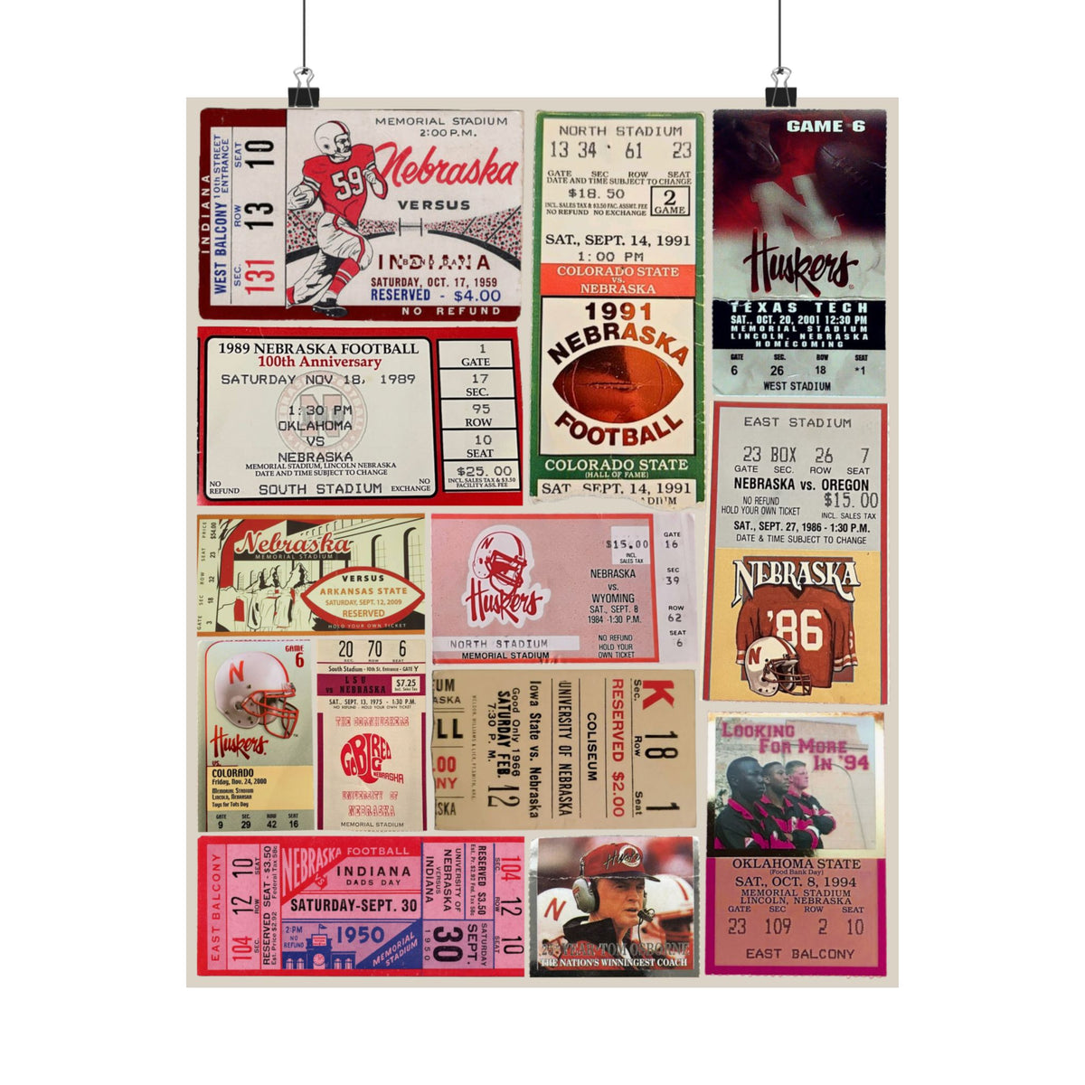 Nebraska Cornhuskers | Vintage Sports Ticket Art Print | Retro College Team Wall Decor | Nebraska Football Fan Gift | Matte Vertical Posters