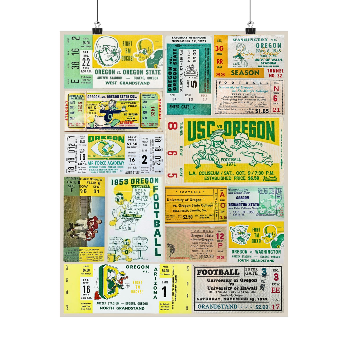 Oregon Ducks | Vintage Sports Ticket Art Print | Retro College Team Wall Decor | Oregon Football Fan Gift | Matte Vertical Posters