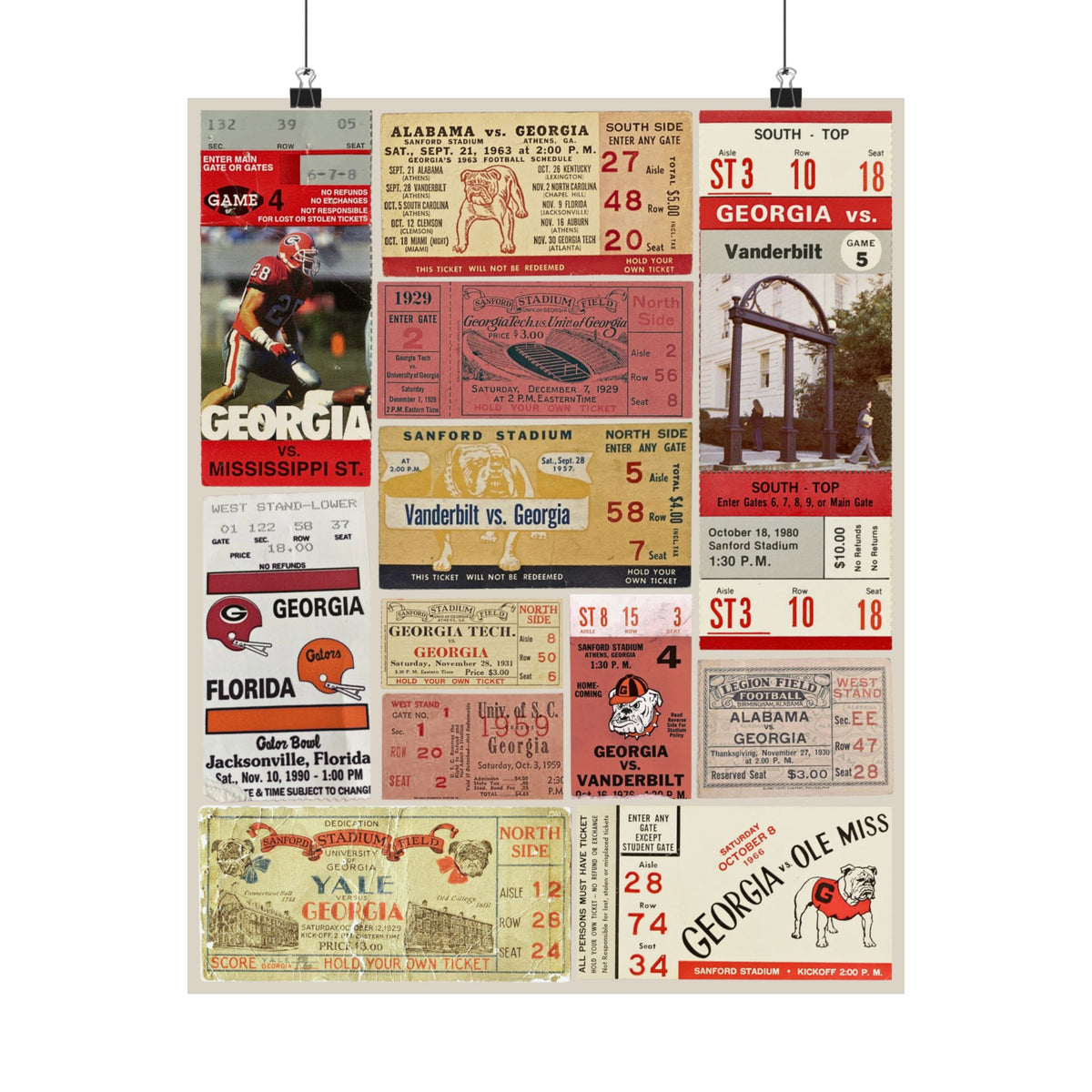Georgia Bulldogs | Vintage Sports Ticket Art Print | Retro College Team Wall Decor | UGA Football Fan Gift | Matte Vertical Posters