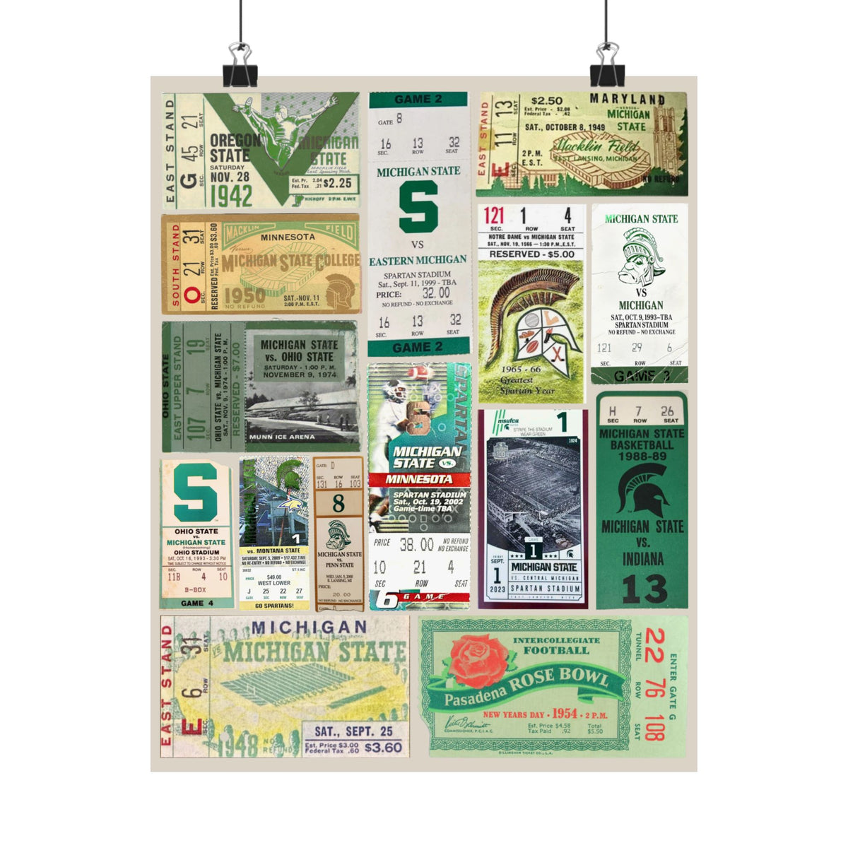 Michigan State Spartans | Vintage Sports Ticket Art Print | Retro College Team Wall Decor | MSU Football Fan Gift | Matte Vertical Posters