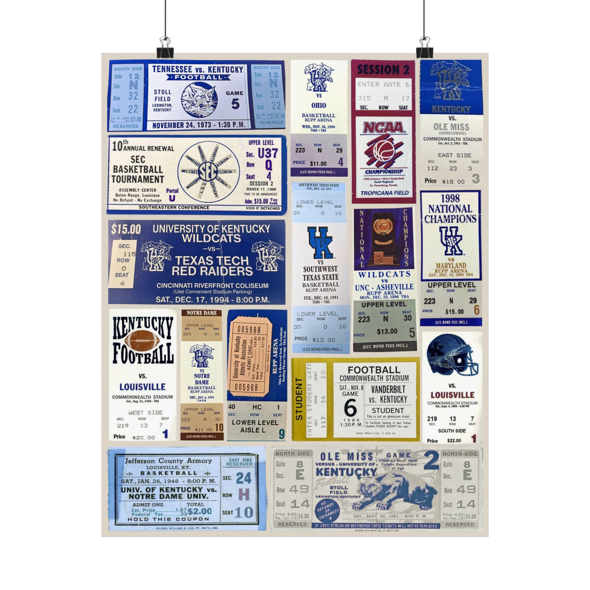 Kentucky Wildcats | Vintage Sports Ticket Art Print | Retro College Team Wall Decor | UK Basketball Fan Gift | Matte Vertical Posters