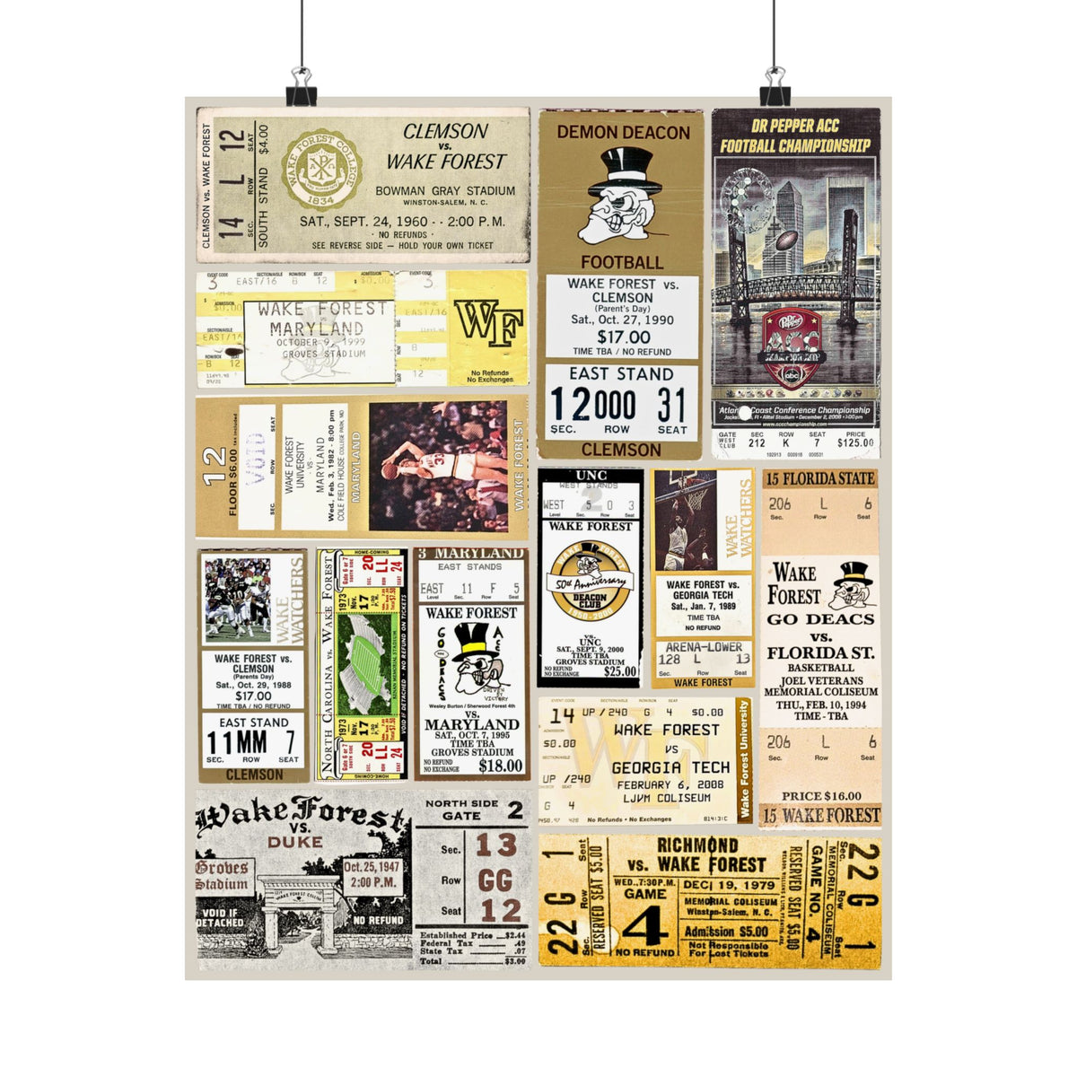 Wake Forest Demon Deacons | Vintage Sports Ticket Art Print | Retro College Team Wall Decor | WFU Football Fan Gift | Matte Vertical Posters