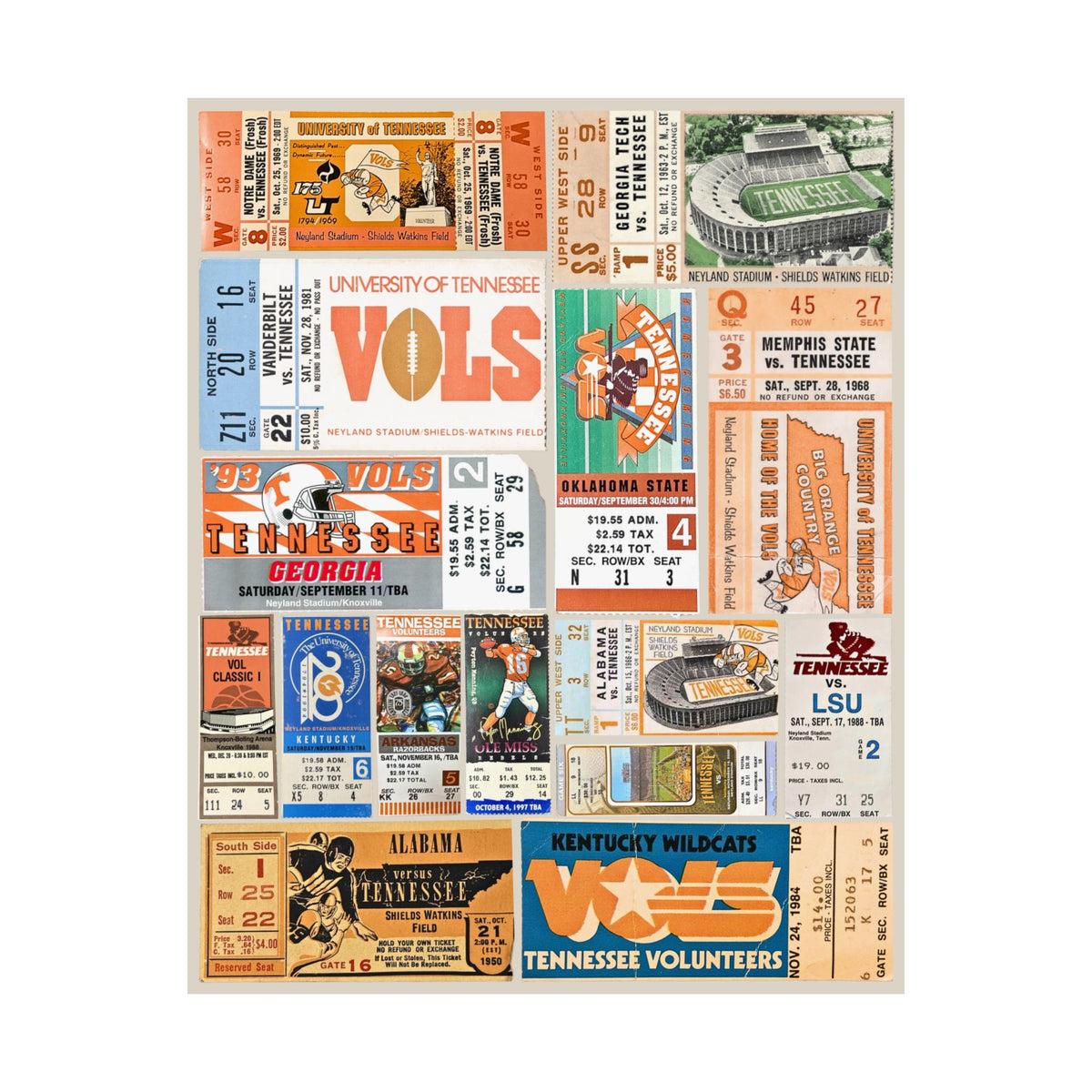 Tennessee Volunteers | Vintage Sports Ticket Art Print | Retro College Team Wall Decor | UTK Vols Football Fan Gift | Matte Vertical Posters