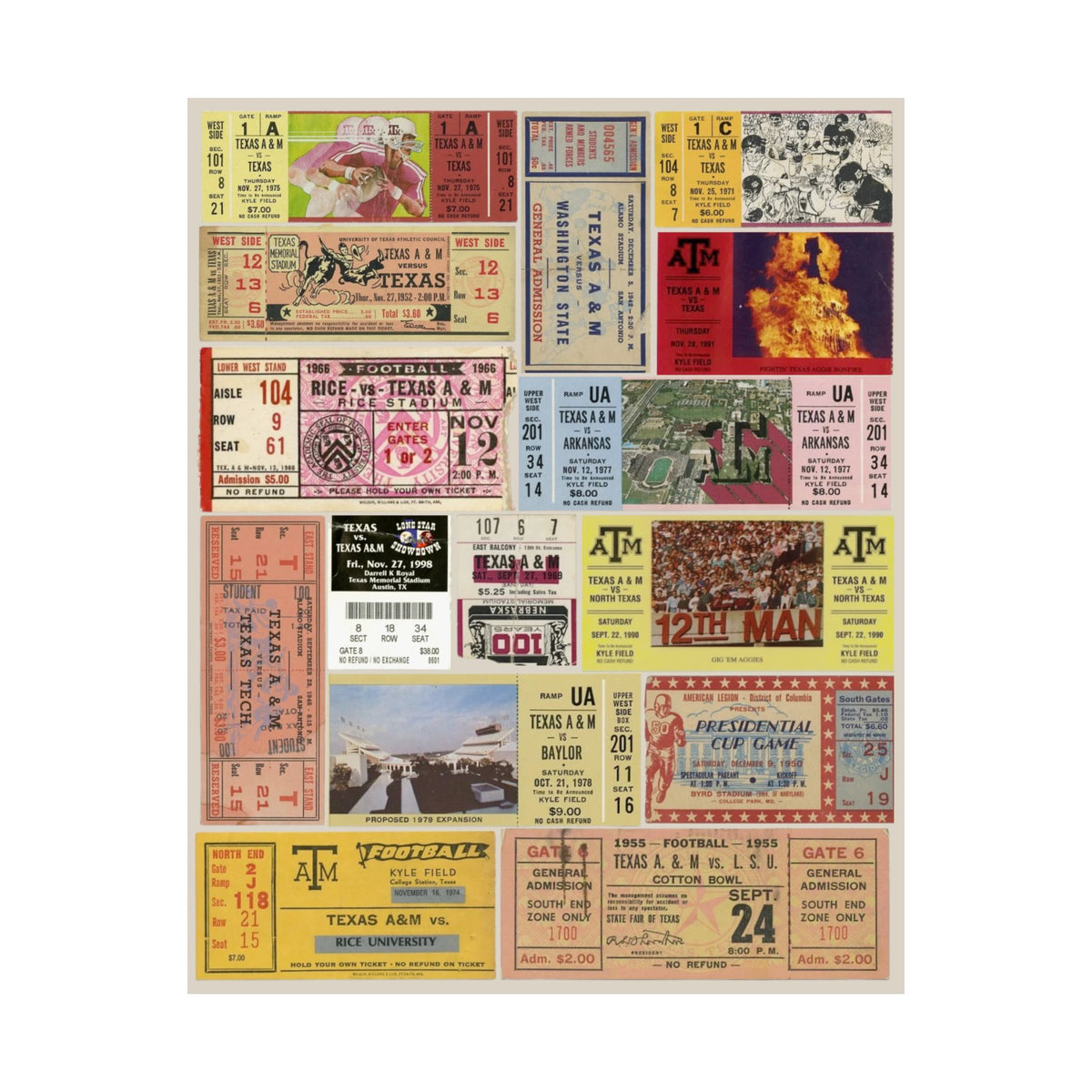 Texas A&M Aggies | Vintage Sports Ticket Art Print | Retro College Team Wall Decor | TAMU Football Fan Gift | Matte Vertical Posters