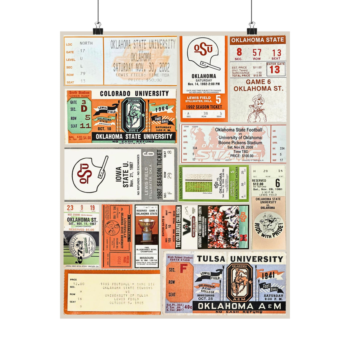 Oklahoma State Cowboys | Vintage Sports Ticket Art Print | Retro College Team Wall Decor | OSU Football Fan Gift | Matte Vertical Posters