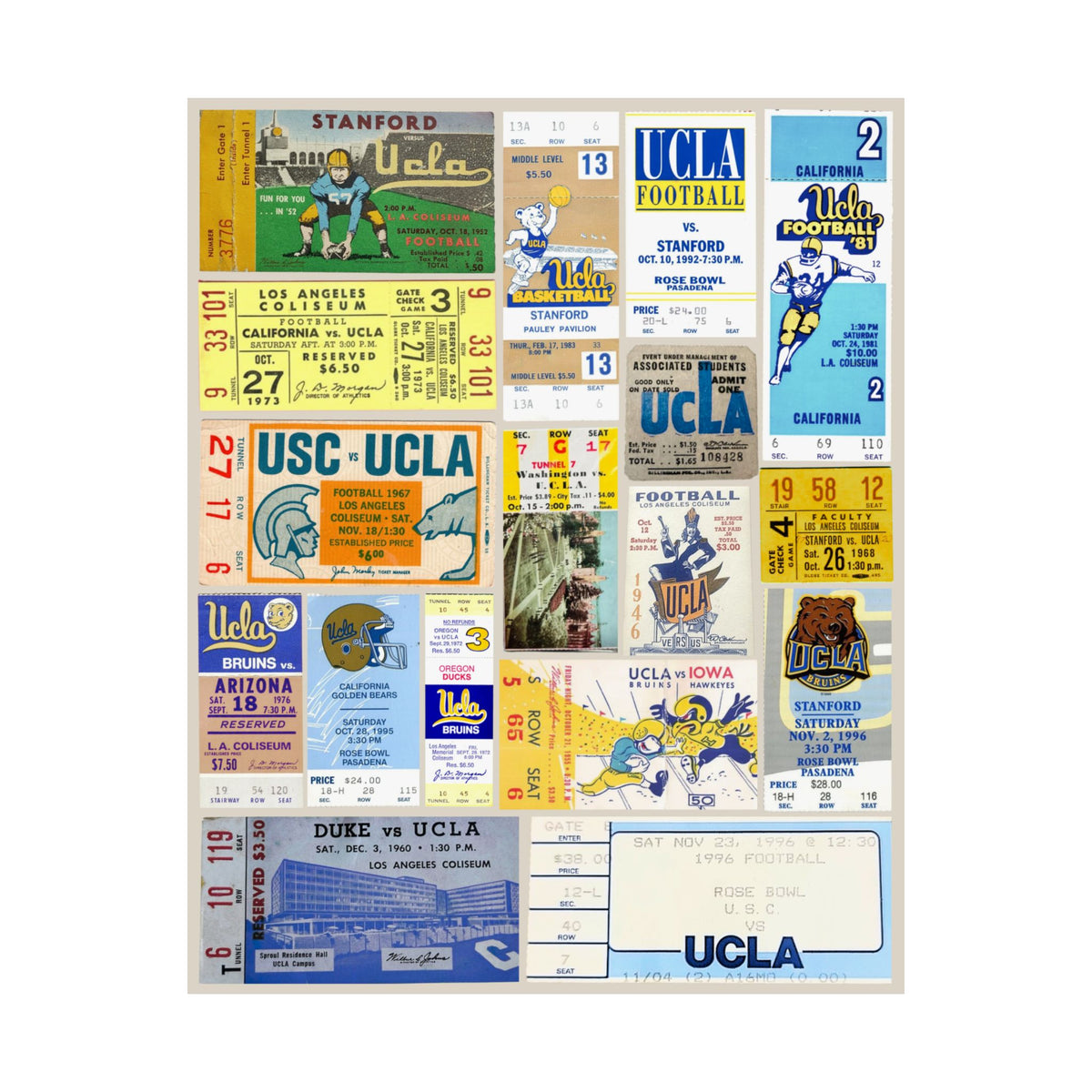 UCLA Bruins | Vintage Sports Ticket Art Print | Retro College Team Wall Decor | UCLA Fan Gift | Matte Vertical Posters