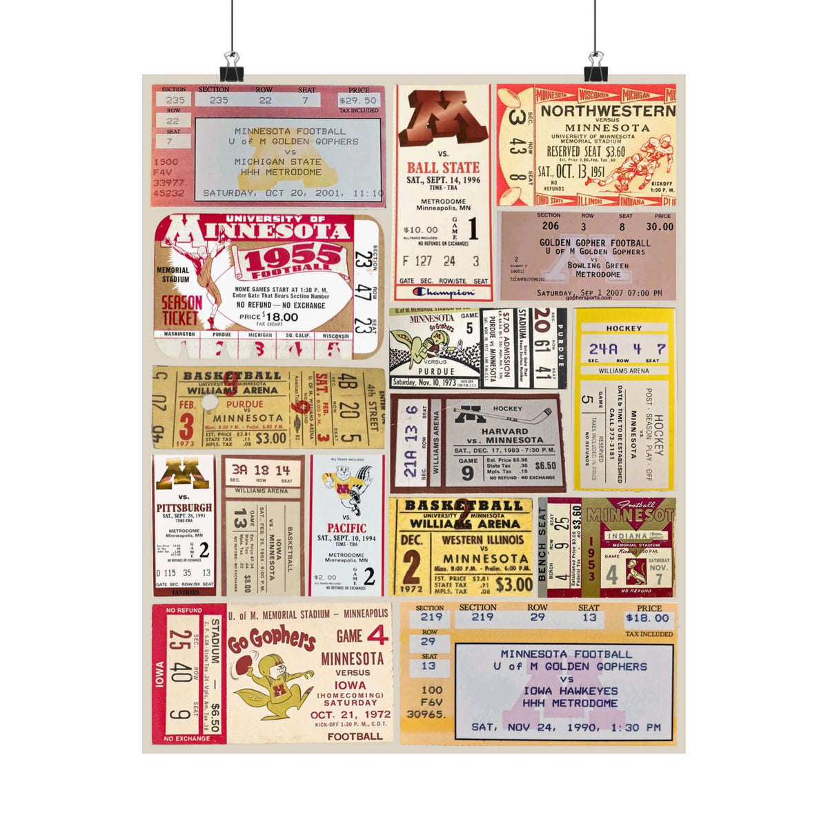 Minnesota Golden Gophers | Vintage Sports Ticket Art Print | Retro College Team Wall Decor | UofM Football Fan Gift | Matte Vertical Posters
