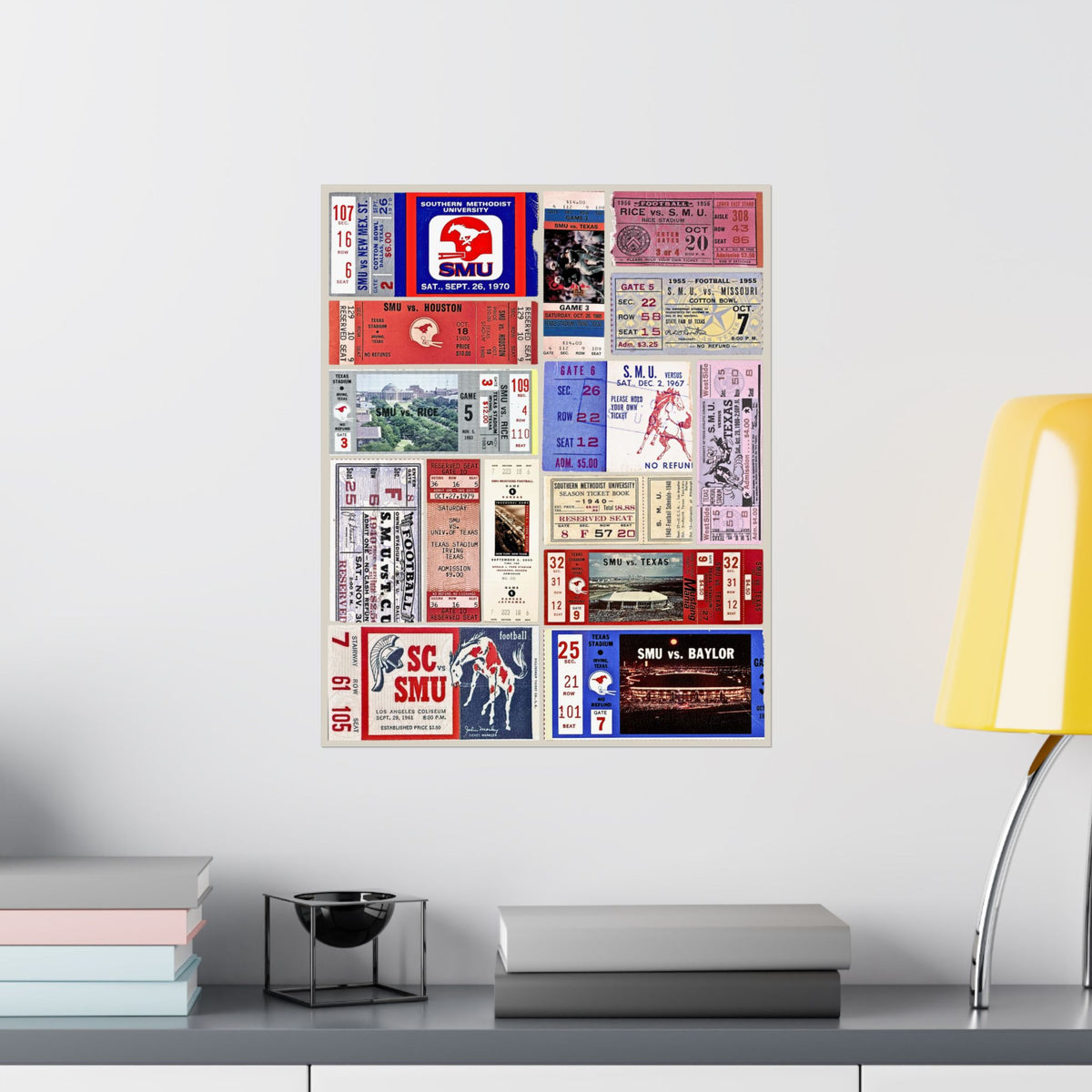 SMU Mustangs | Vintage Sports Ticket Art Print | Retro College Team Wall Decor | SMU Football Fan Gift | Matte Vertical Posters
