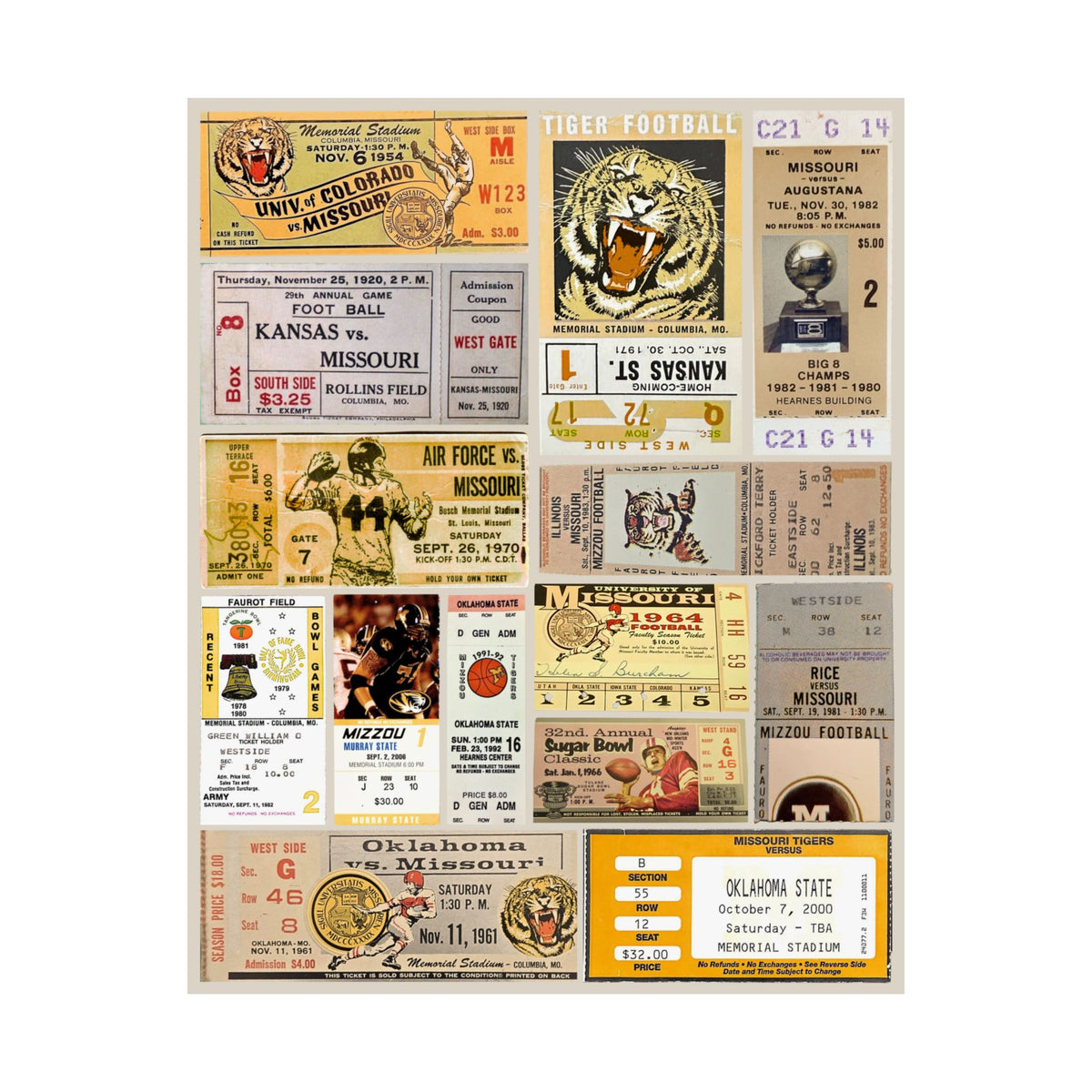Missouri Tigers | Vintage Sports Ticket Art Print | Retro College Team Wall Decor | Mizzou Football Fan Gift | Matte Vertical Posters