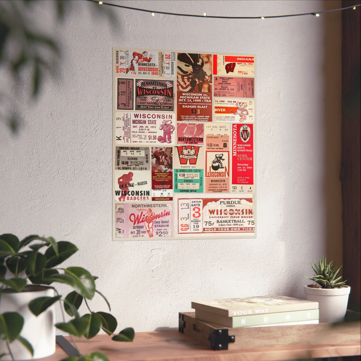 Wisconsin Badgers | Vintage Sports Ticket Art Print | Retro College Team Wall Decor | Wisco Football Fan Gift | Matte Vertical Posters