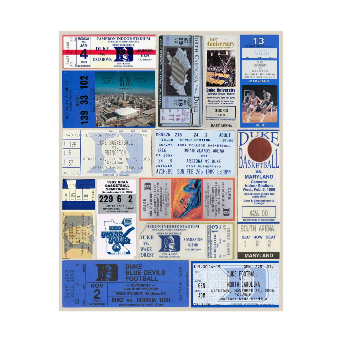 Duke Blue Devils | Vintage Sports Ticket Art Print | Retro College Team Wall Decor | Duke Basketball Fan Gift | Matte Vertical Posters