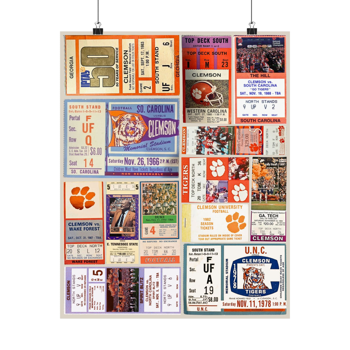 Clemson Tigers | Vintage Sports Ticket Art Print | Retro College Team Wall Decor | Clemson Football Fan Gift | Matte Vertical Posters