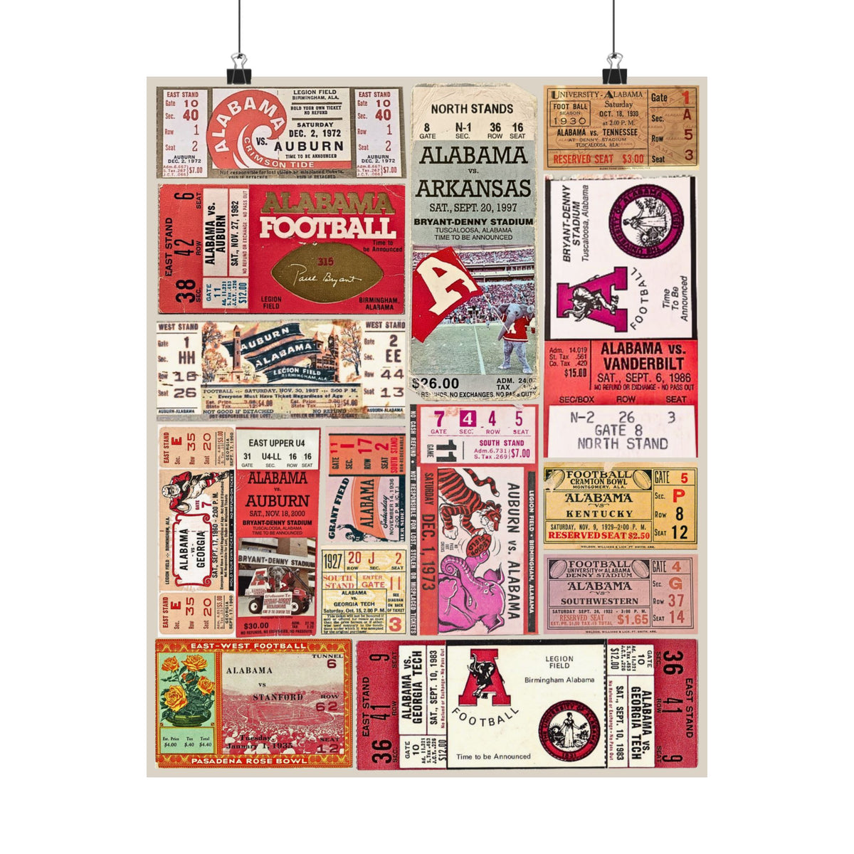 Alabama Crimson Tide | Vintage Sports Ticket Art Print | Retro College Team Wall Decor | Bama Football Fan Gift | Matte Vertical Posters