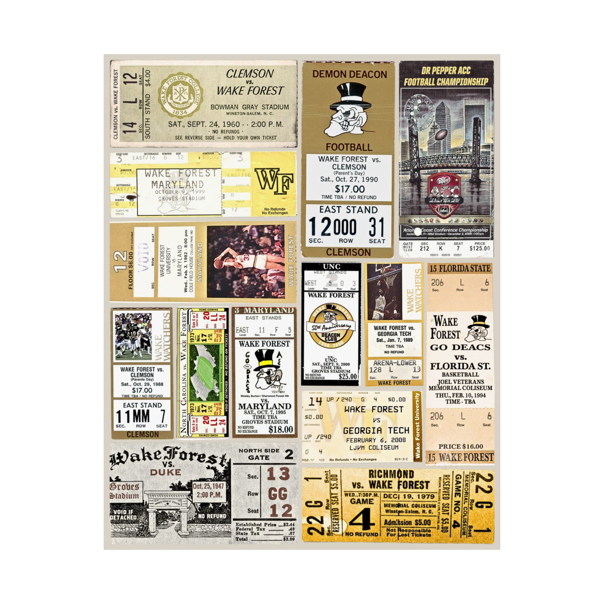 Wake Forest Demon Deacons | Vintage Sports Ticket Art Print | Retro College Team Wall Decor | WFU Football Fan Gift | Matte Vertical Posters