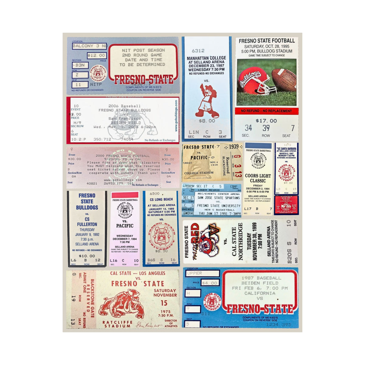 Fresno State Bulldogs | Vintage Sports Ticket Art Print | Retro College Team Wall Decor | Fresno Football Fan Gift | Matte Vertical Posters