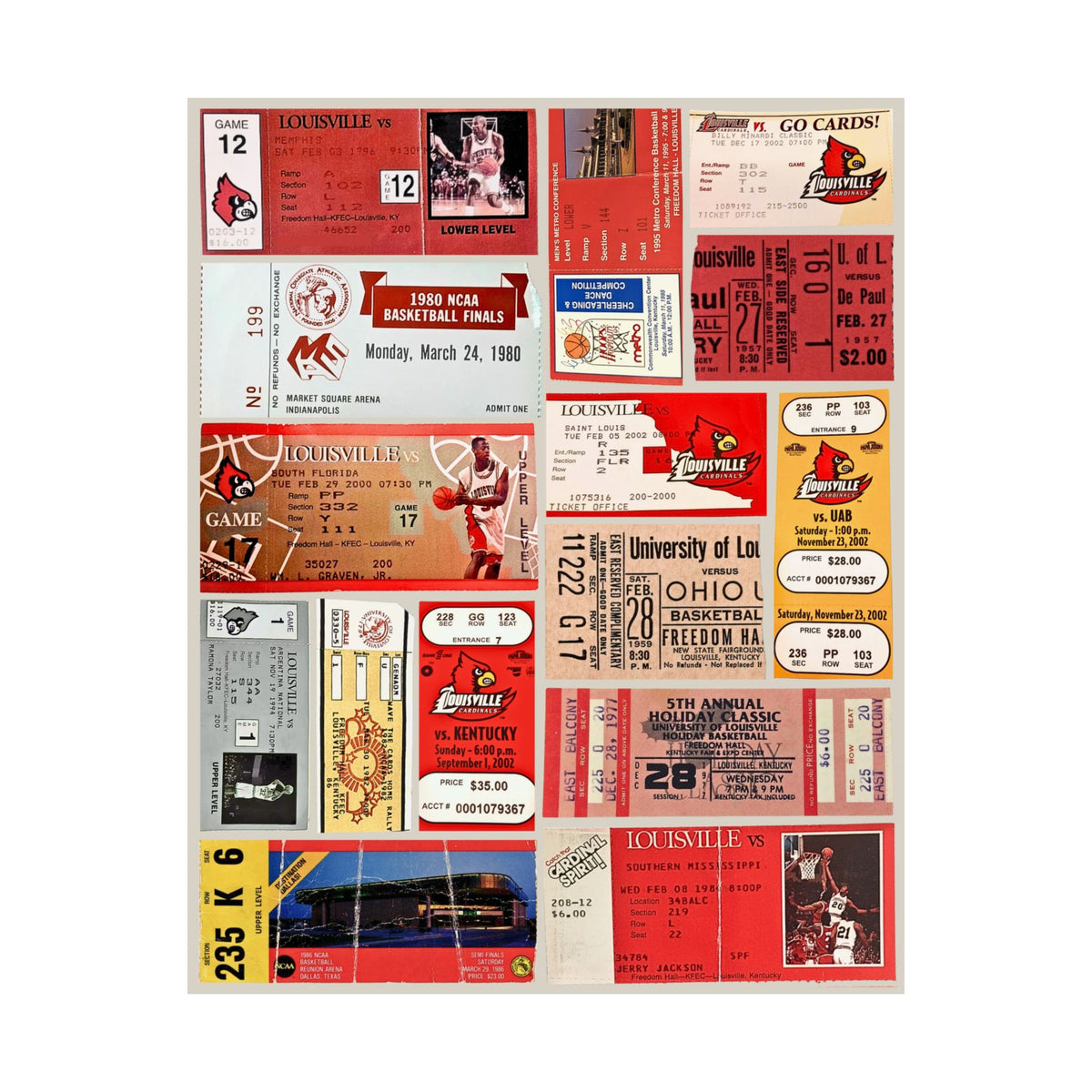Louisville Cardinals | Vintage Sports Ticket Art Print | Retro College Team Wall Decor | UL Basketball Fan Gift | Matte Vertical Posters