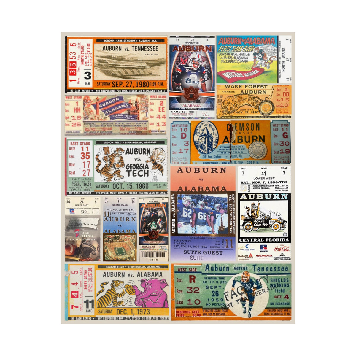 Auburn Tigers | Vintage Sports Ticket Art Print | Retro College Team Wall Decor | Auburn Football Fan Gift | Matte Vertical Posters